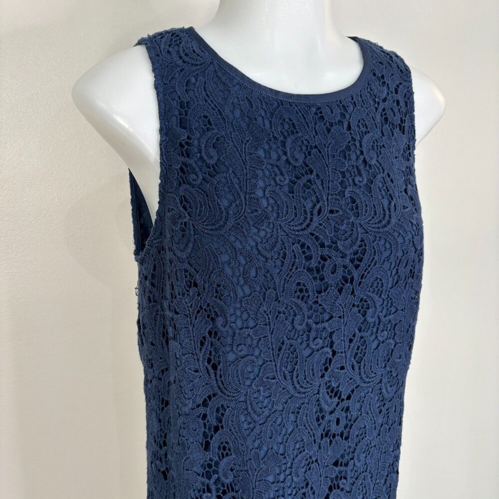 LOFT Shift Dress 6 Navy Blue Crochet Lace Sleeveless Women's - Picture 2 of 11